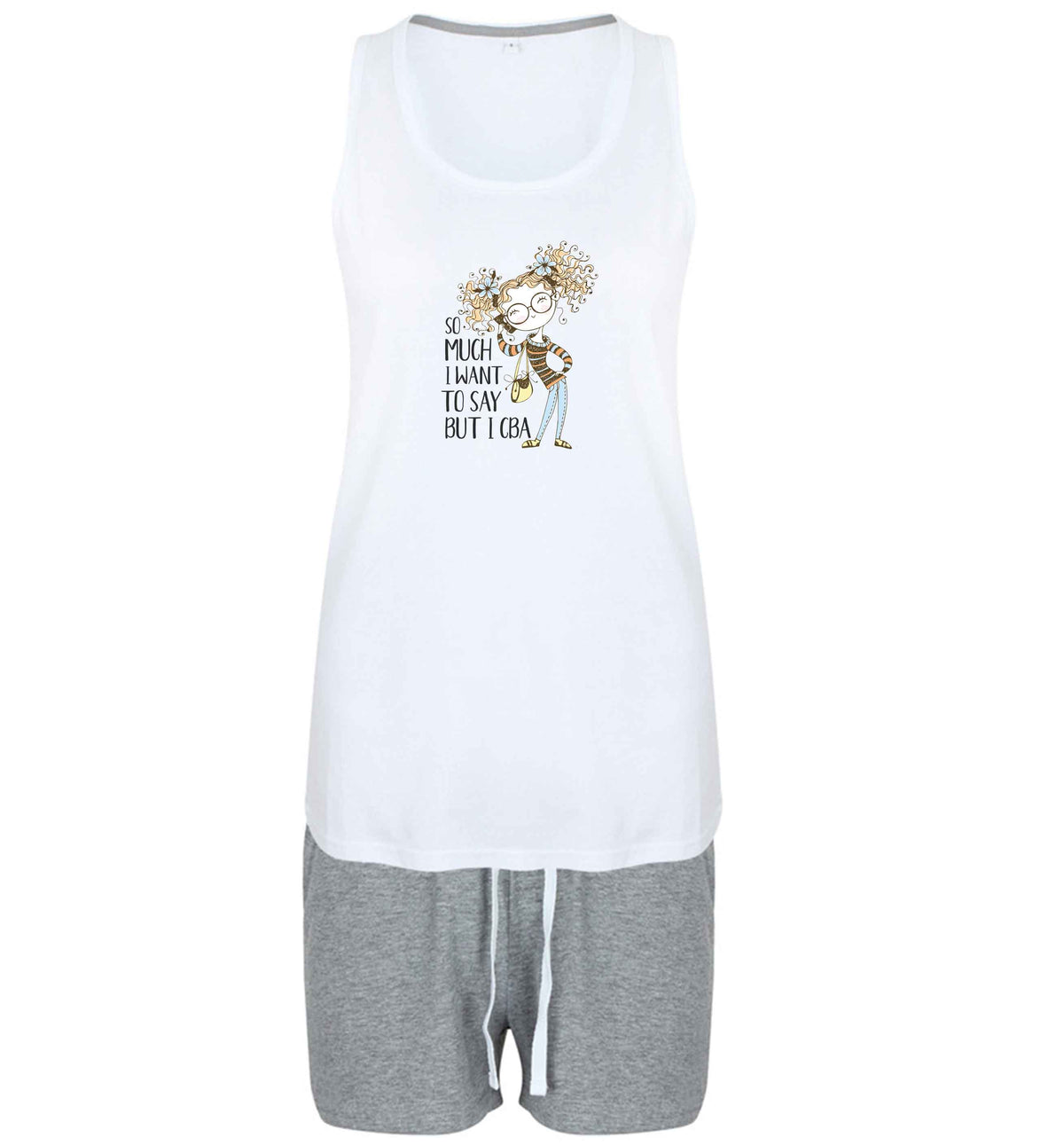 So much I want to say I cba illustration size XL women's pyjama shorts set in pink 