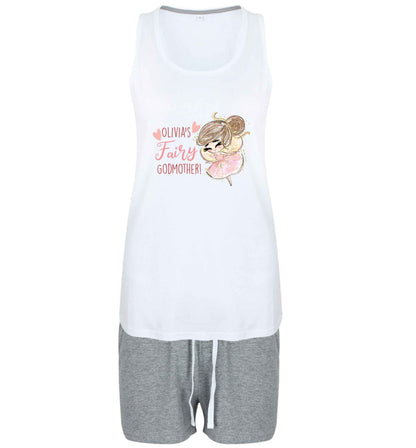 Personalised fairy Godmother - brown hair size XL women's pyjama shorts set in pink 