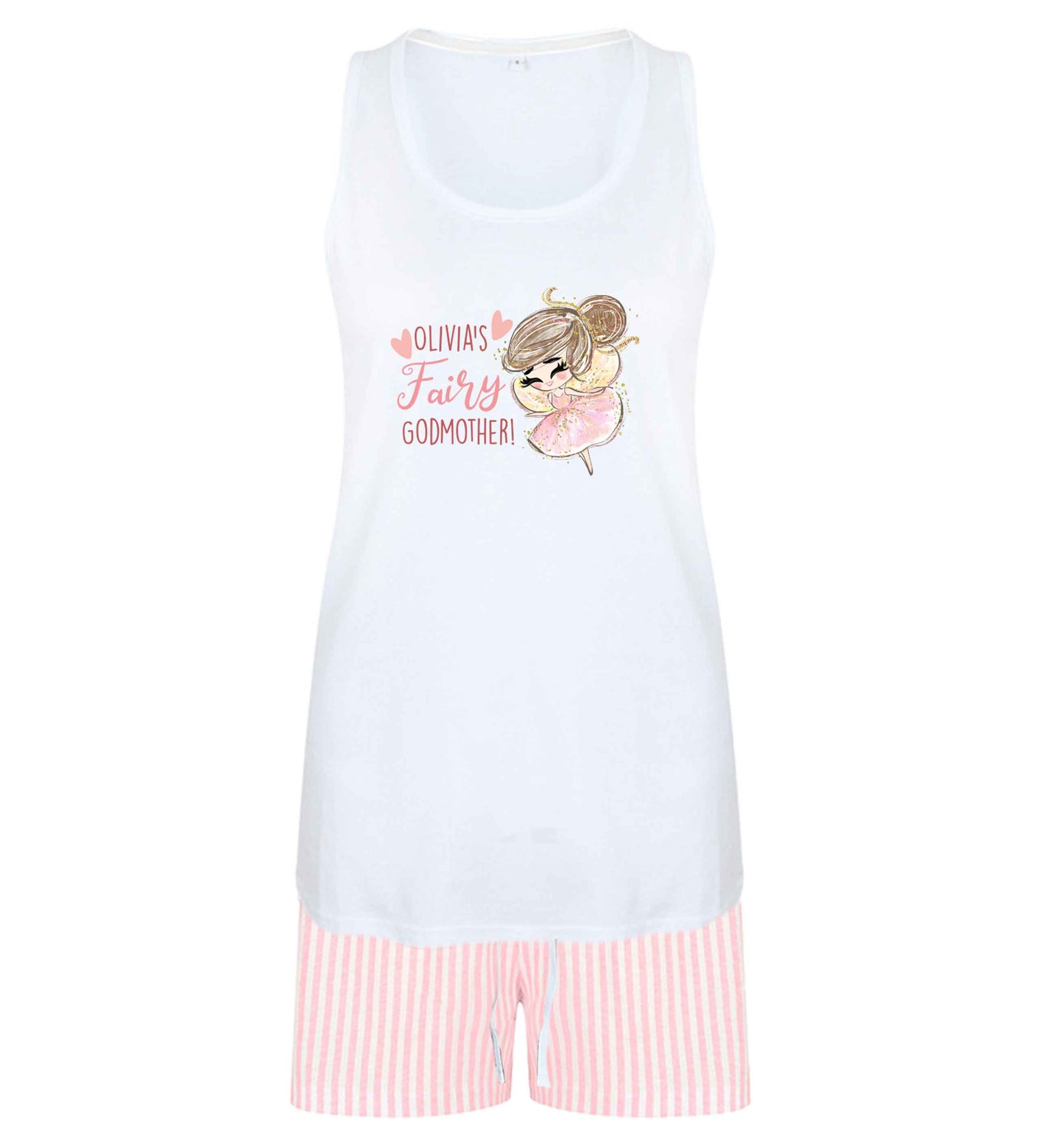 Personalised fairy Godmother - brown hair size XL women's pyjama shorts set in pink 