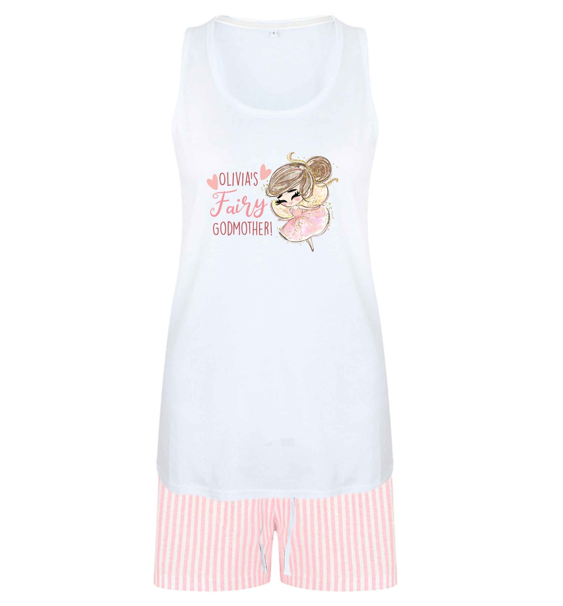 Personalised fairy Godmother - brown hair size XL women's pyjama shorts set in pink 