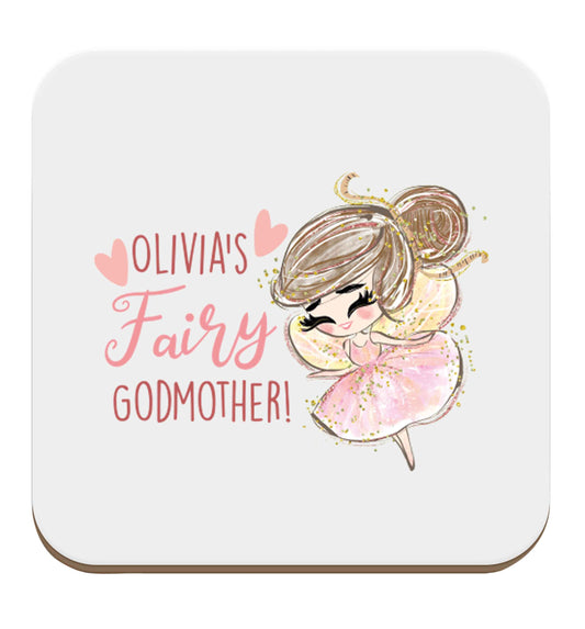 Personalised fairy Godmother - brown hair set of four coasters
