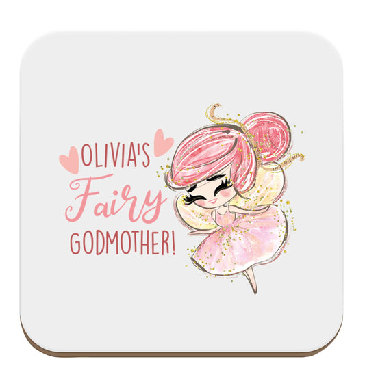 Personalised fairy Godmother - red hair set of four coasters