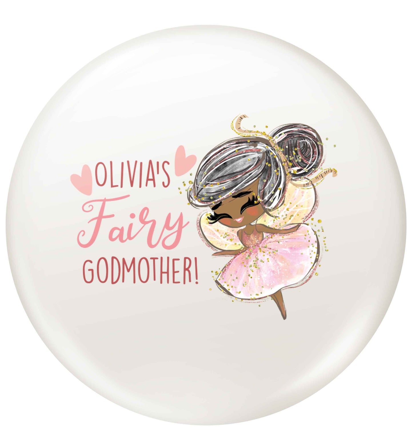 Personalised fairy Godmother - black hair small 25mm Pin badge
