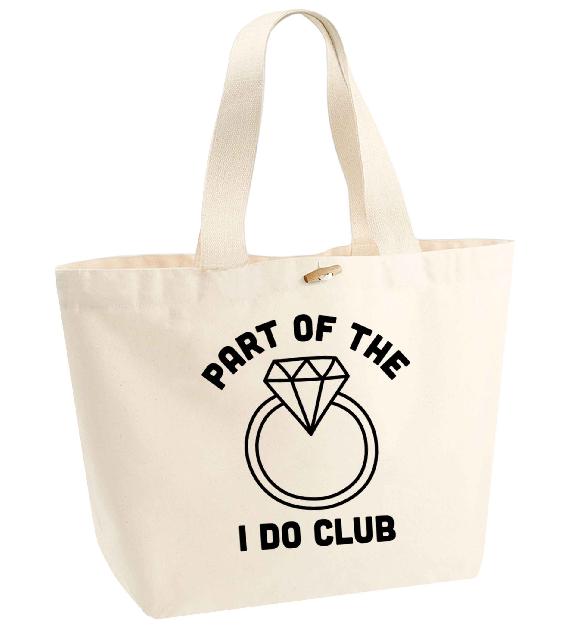 Part of the I do club organic cotton premium tote bag with wooden toggle in natural