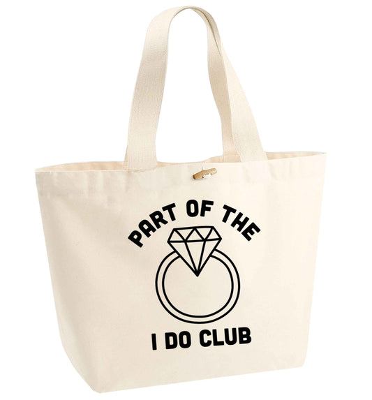 Part of the I do club organic cotton premium tote bag with wooden toggle in natural