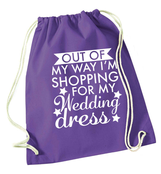 Out of my way I'm shopping for my wedding dress purple drawstring bag