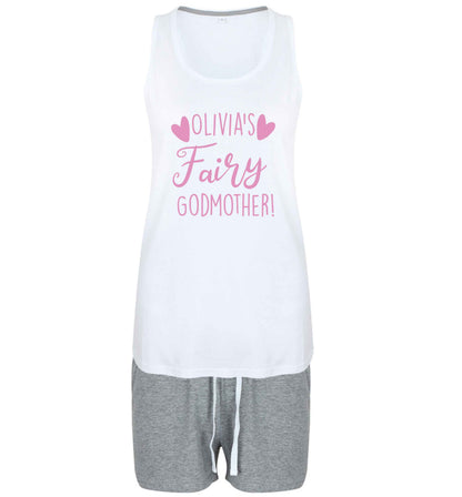 Personalised fairy Godmother size XL women's pyjama shorts set in pink 