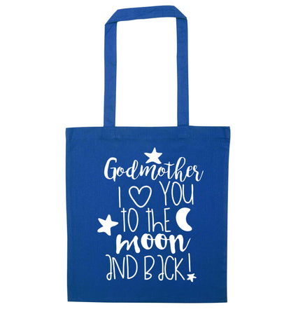 Godmother I love you to the moon and back blue tote bag