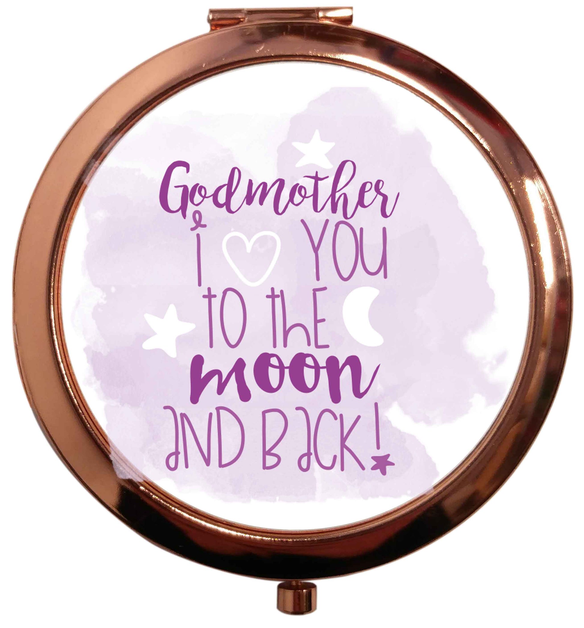 Godmother I love you to the moon and back rose gold circle pocket mirror