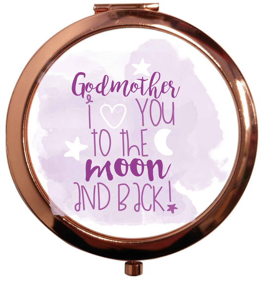 Godmother I love you to the moon and back rose gold circle pocket mirror