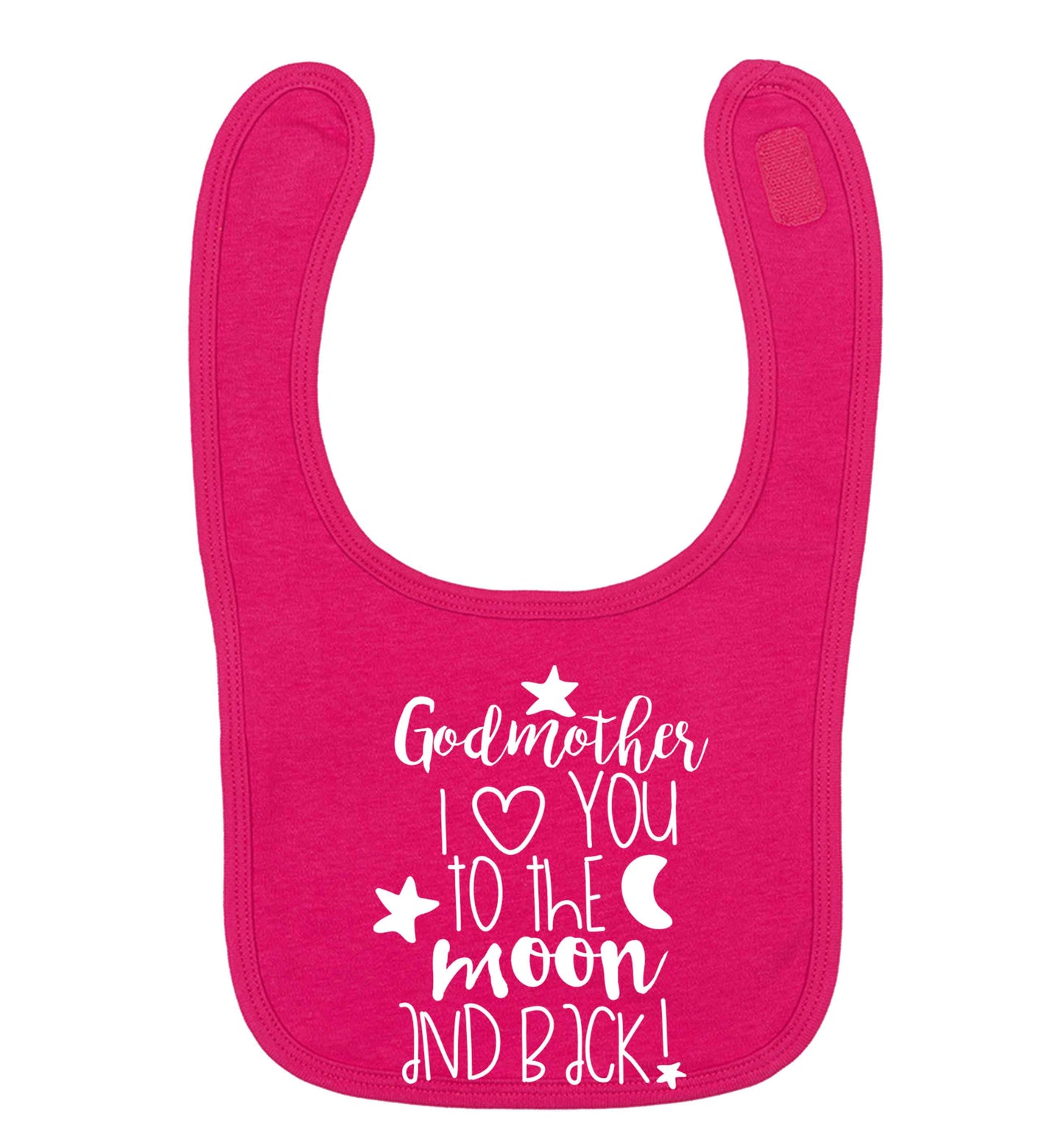 Godmother I love you to the moon and back dark pink baby bib