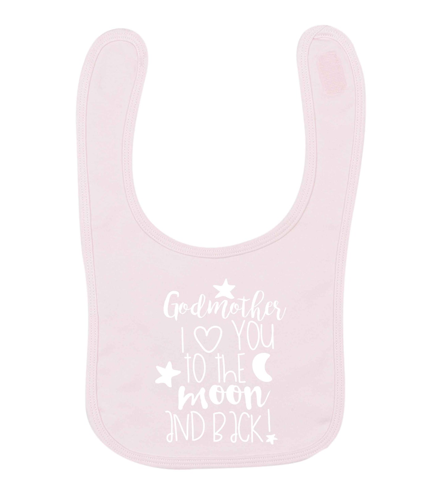 Godmother I love you to the moon and back pale pink baby bib