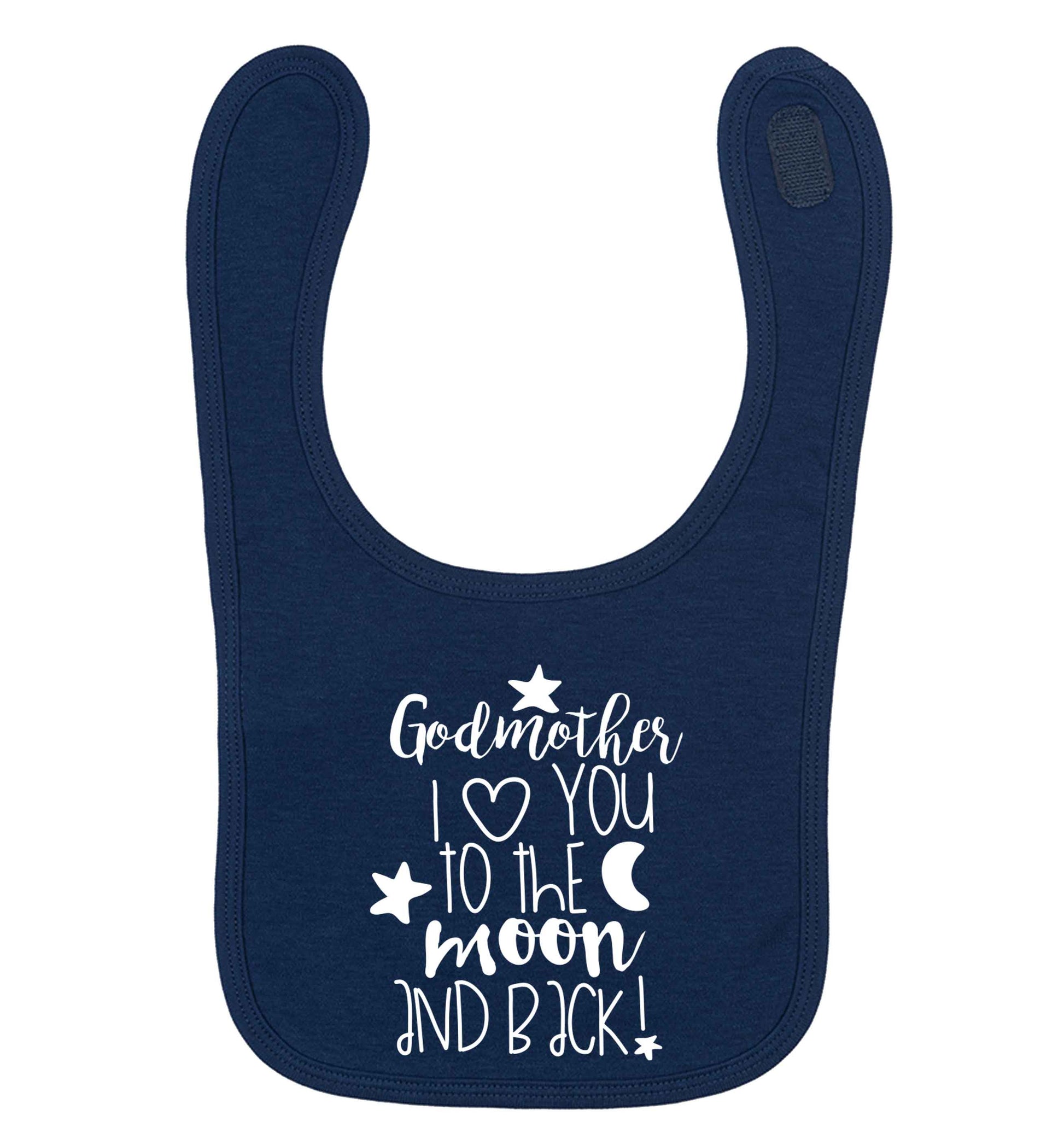 Godmother I love you to the moon and back navy baby bib