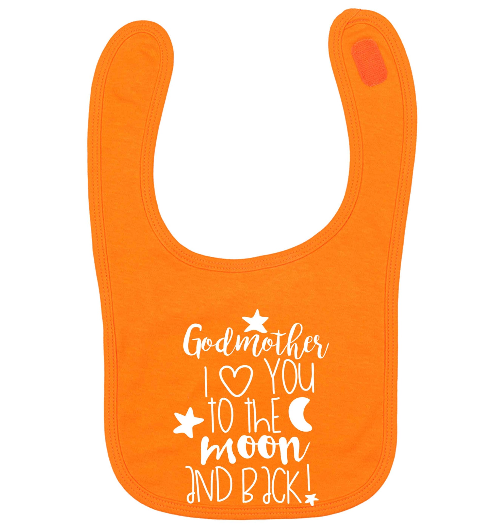 Godmother I love you to the moon and back orange baby bib