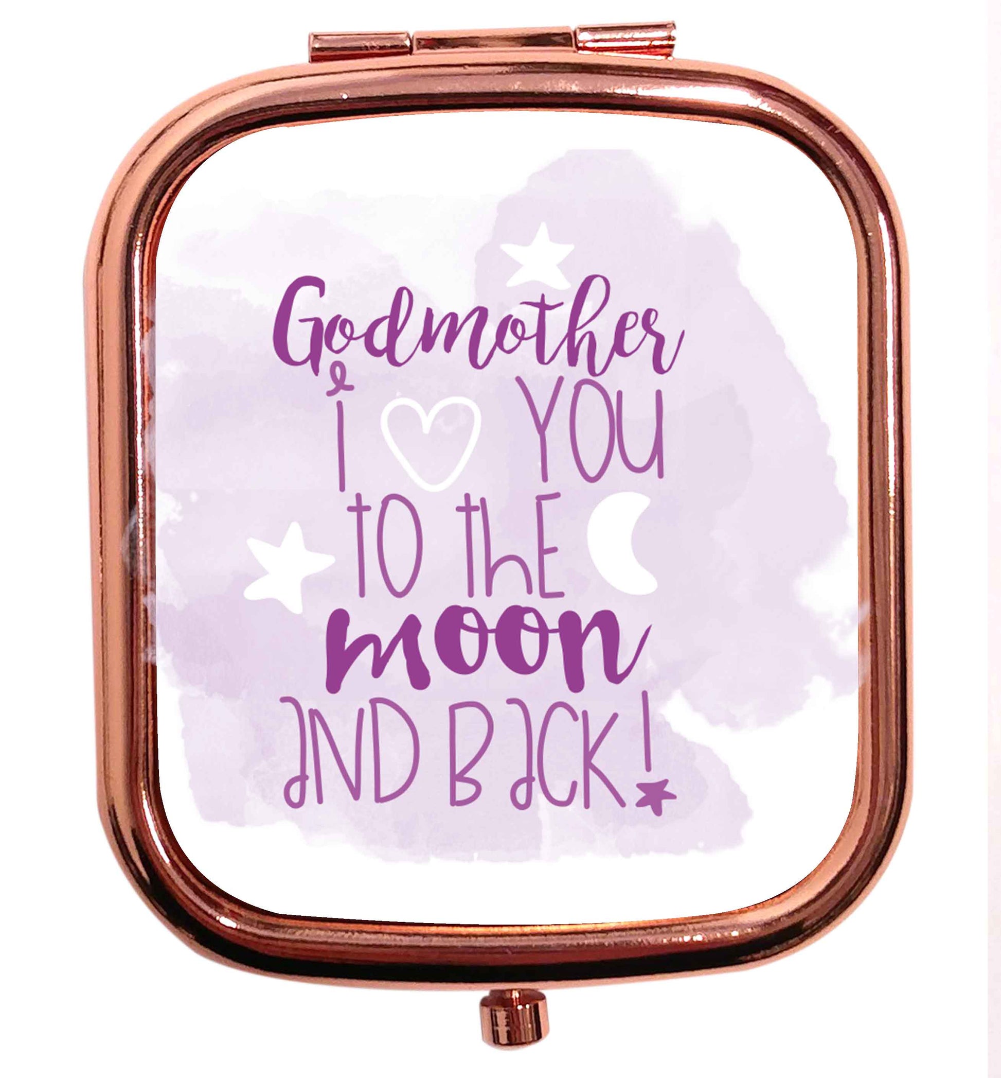 Godmother I love you to the moon and back rose gold square pocket mirror