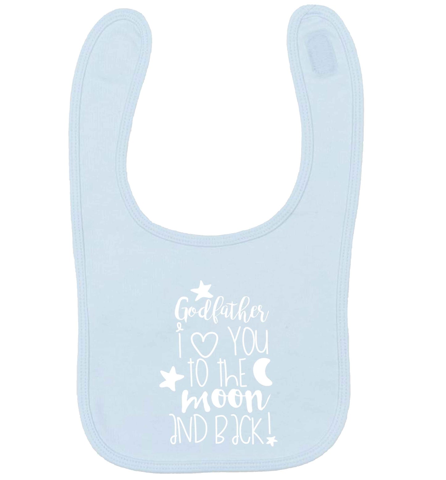 Godfather I love you to the moon and back pale blue baby bib