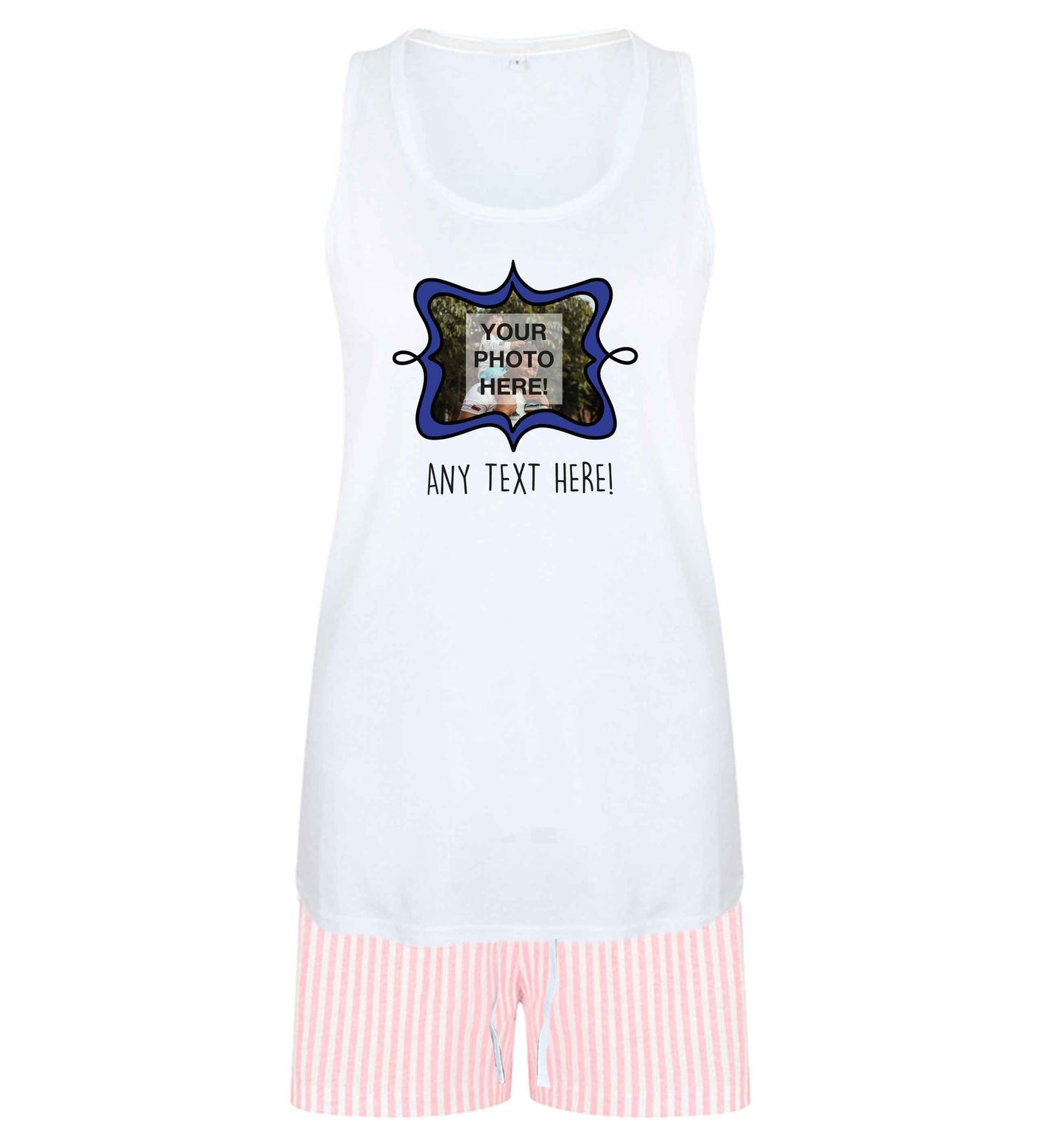 Any Photo or Text Navy Frame size XL women's pyjama shorts set in pink 