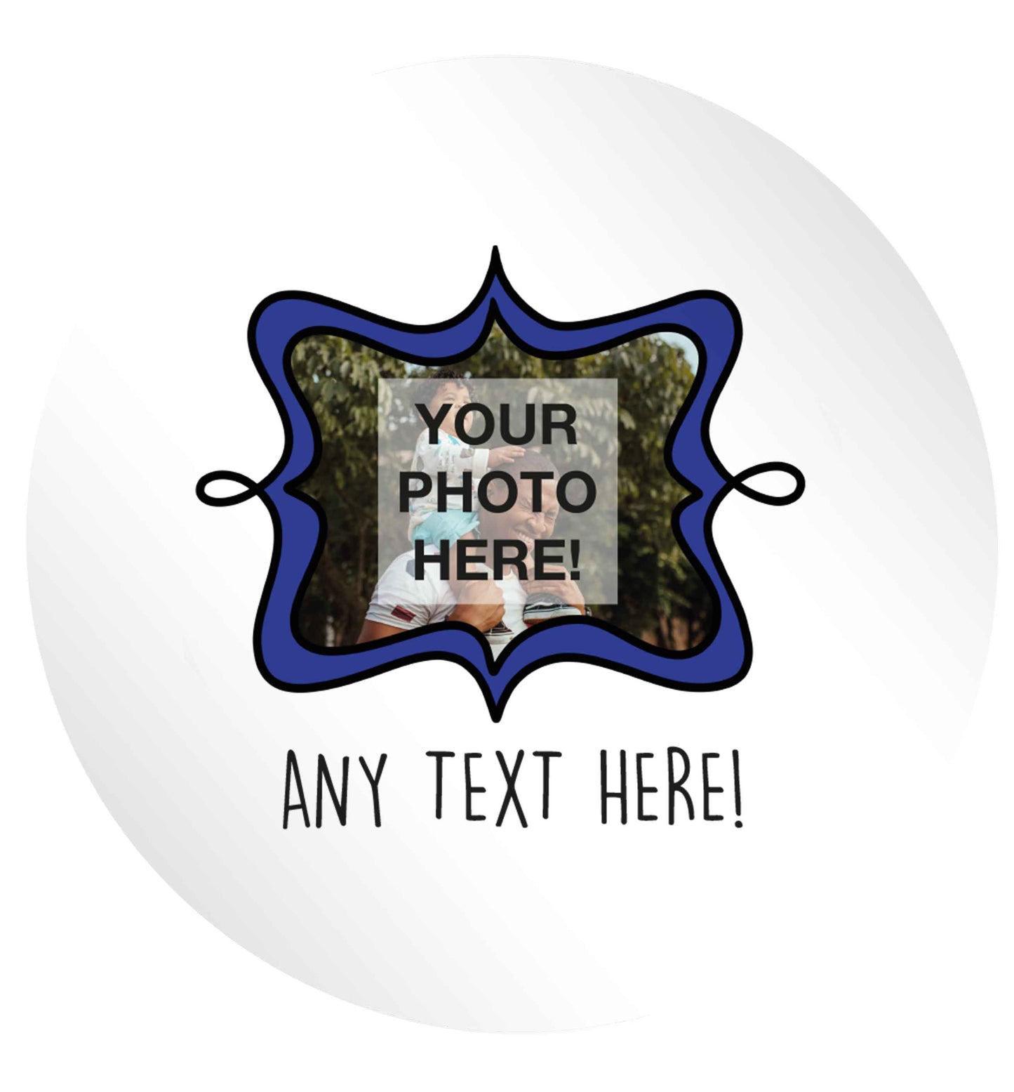 Any Photo or Text Navy Frame 24 @ 45mm matt circle stickers