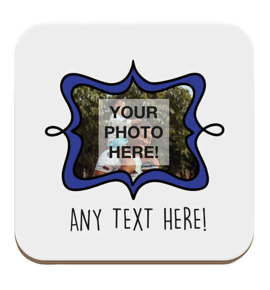 Any Photo or Text Navy Frame set of four coasters