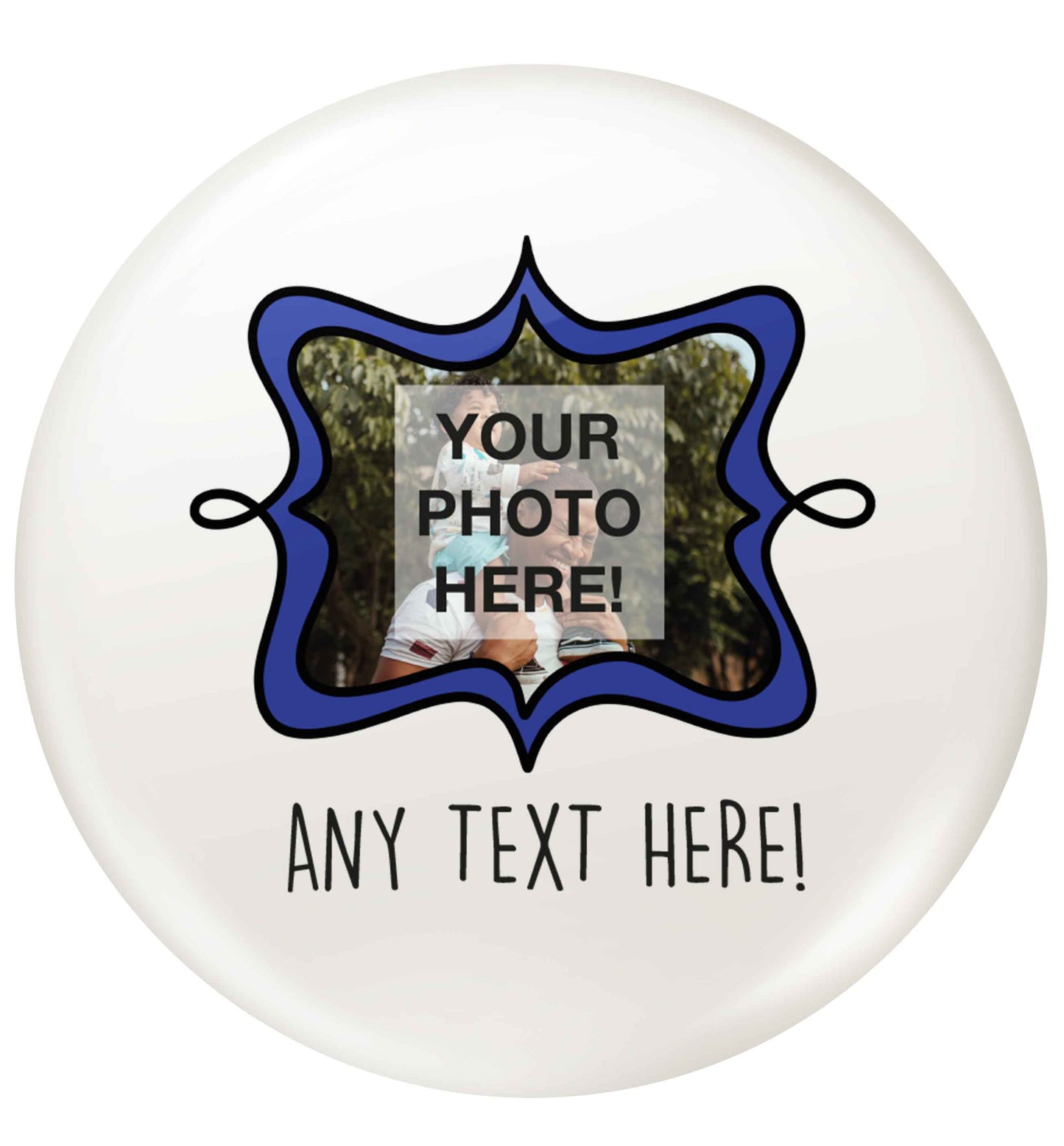 Any Photo or Text Navy Frame small 25mm Pin badge