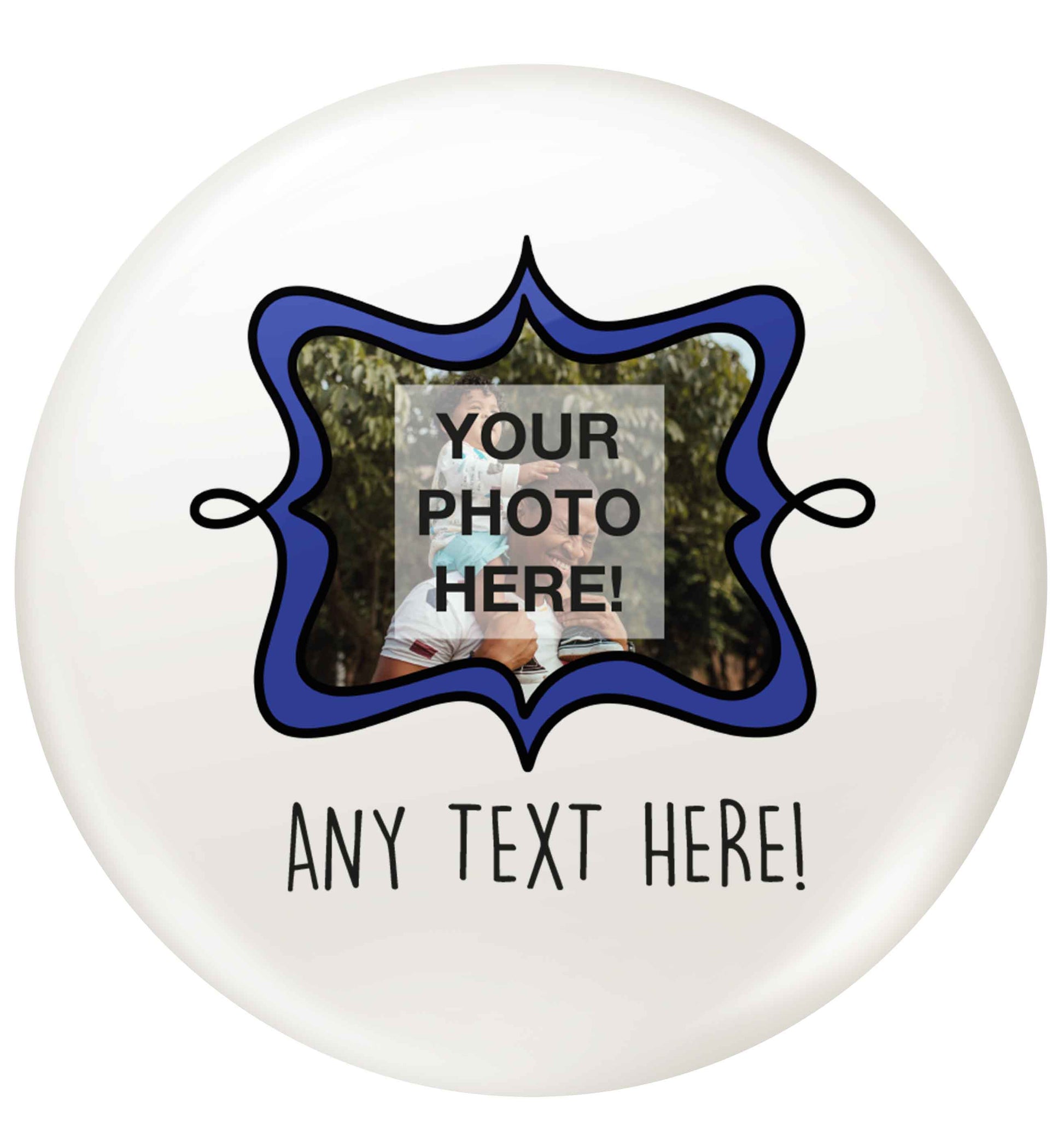 Any Photo or Text Navy Frame small 25mm Pin badge