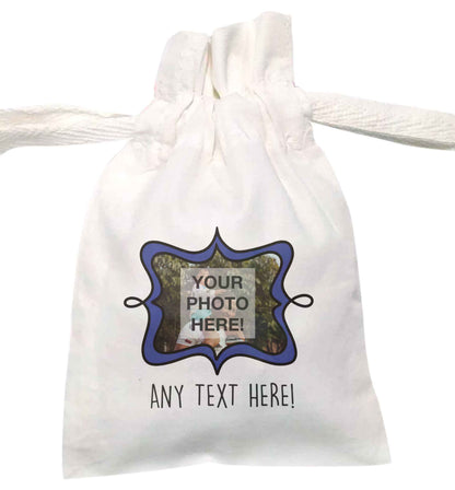 Any Photo or Text Navy Frame  | XS - L | Pouch / Drawstring bag / Sack | Organic Cotton | Bulk discounts available!