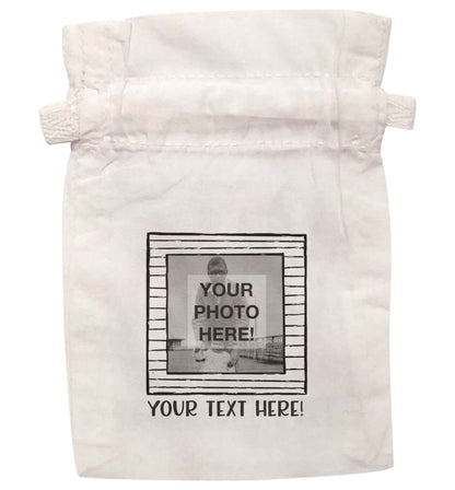 Any Photo or Text Black Frame  | XS - L | Pouch / Drawstring bag / Sack | Organic Cotton | Bulk discounts available!
