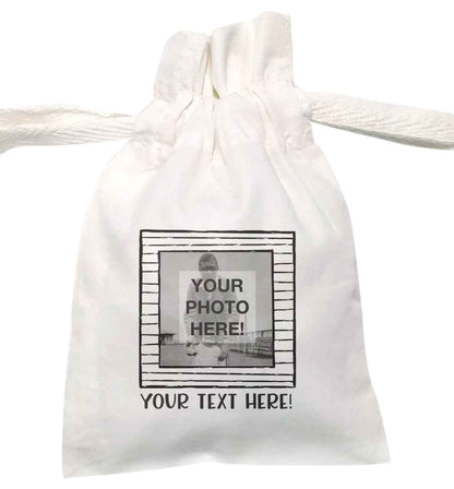 Any Photo or Text Black Frame  | XS - L | Pouch / Drawstring bag / Sack | Organic Cotton | Bulk discounts available!