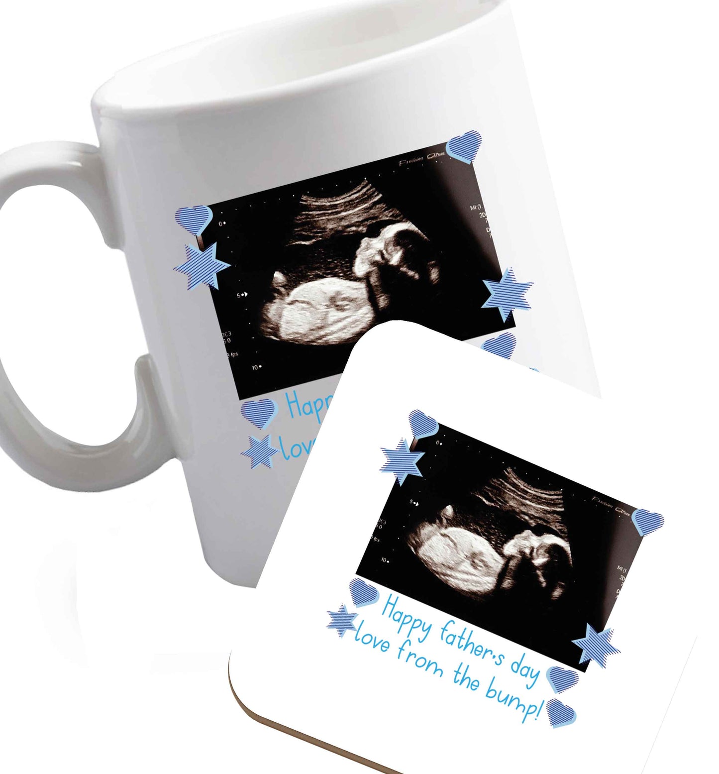 10 oz Happy Father's day love from the bump - scan photo  ceramic mug and coaster set right handed