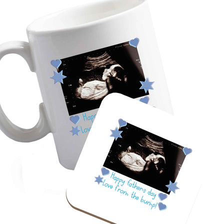 10 oz Happy Father's day love from the bump - scan photo  ceramic mug and coaster set right handed