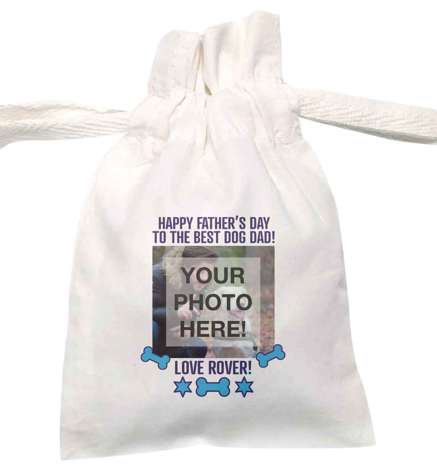 Happy Father's day to the best dog dad - personalised photo and name | XS - L | Pouch / Drawstring bag / Sack | Organic Cotton | Bulk discounts available!
