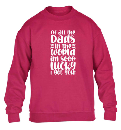 I'm as lucky as can be the worlds greatest dad belongs to me! children's pink sweater 12-13 Years