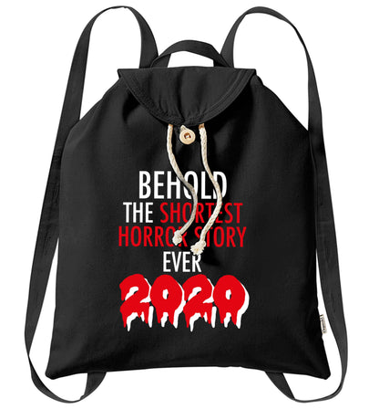 Shortest horror story ever 2020 organic cotton backpack tote with wooden buttons in black