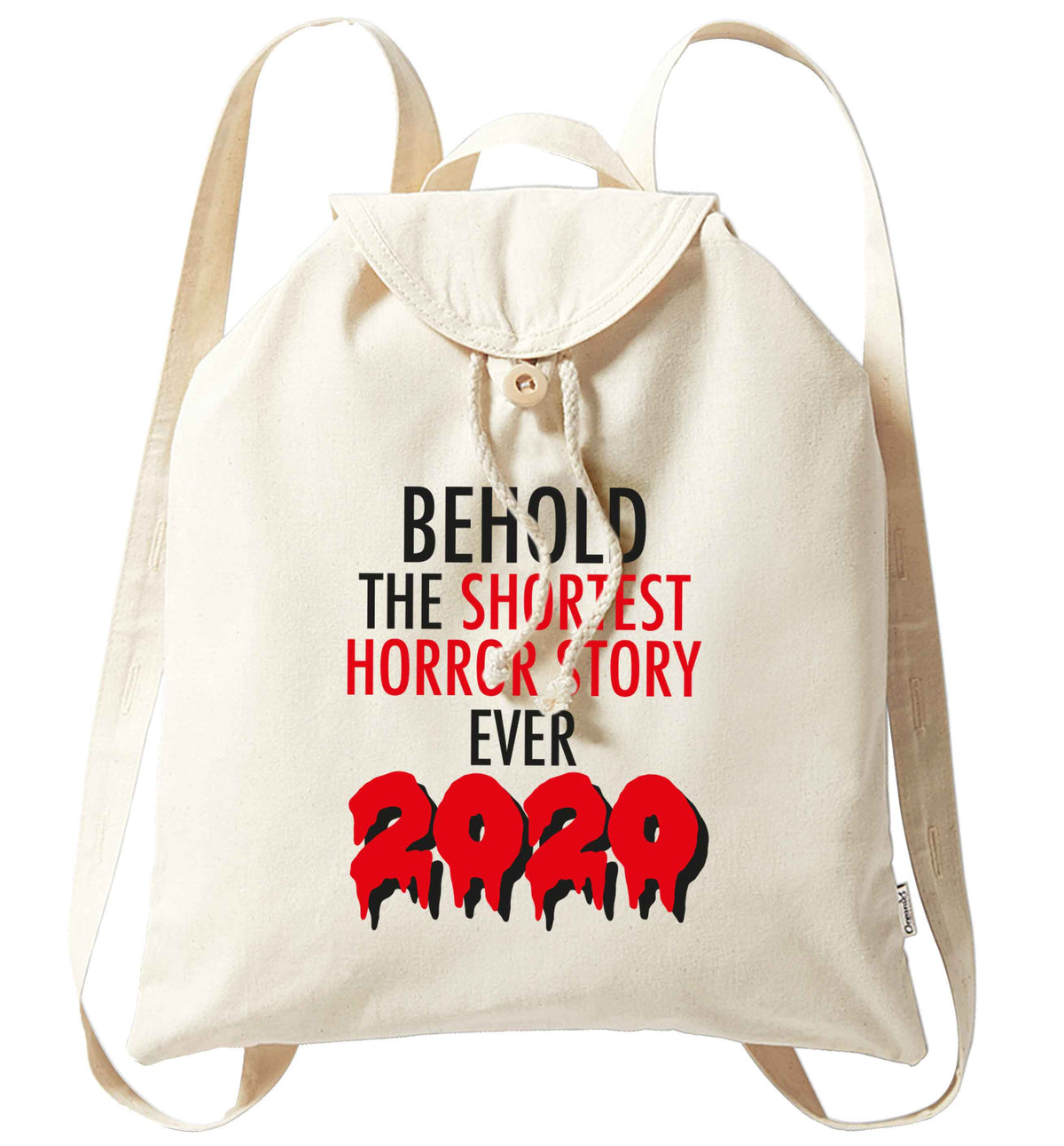 Shortest horror story ever 2020 organic cotton backpack tote with wooden buttons in natural