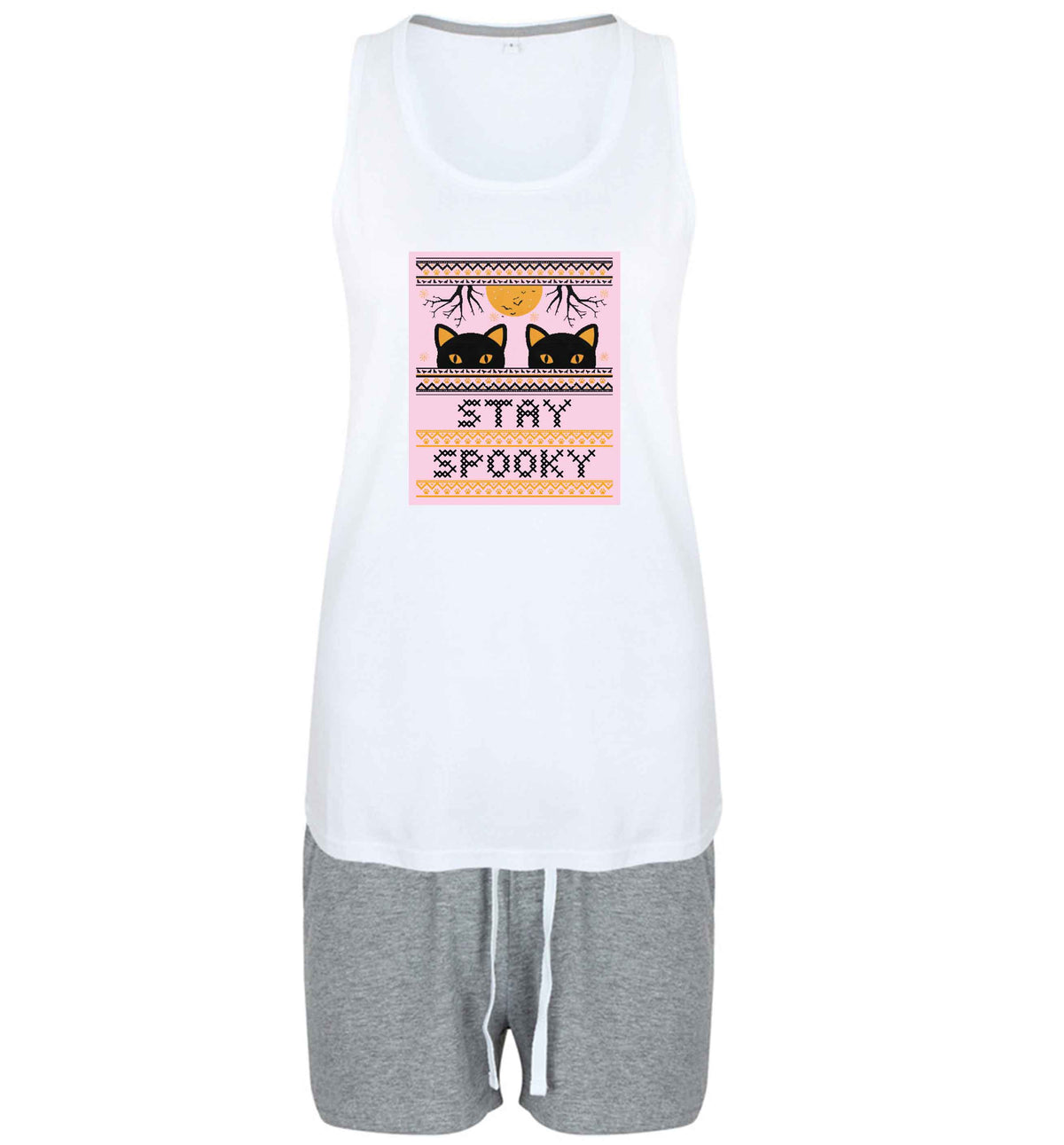 Stay spooky size XL women's pyjama shorts set in pink 