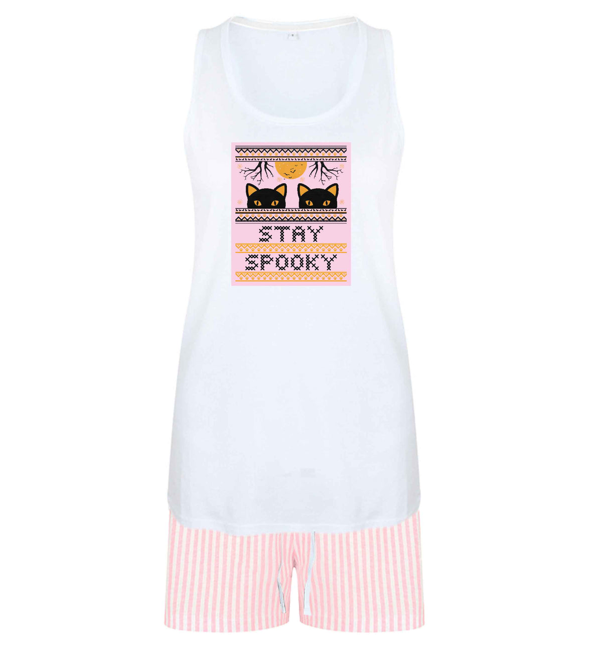 Stay spooky size XL women's pyjama shorts set in pink 