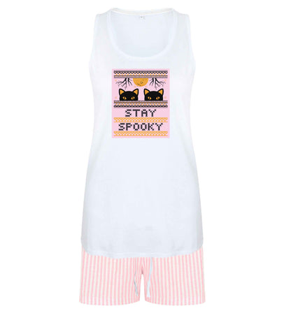 Stay spooky size XL women's pyjama shorts set in pink 
