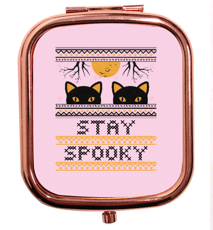 Stay spooky rose gold square pocket mirror