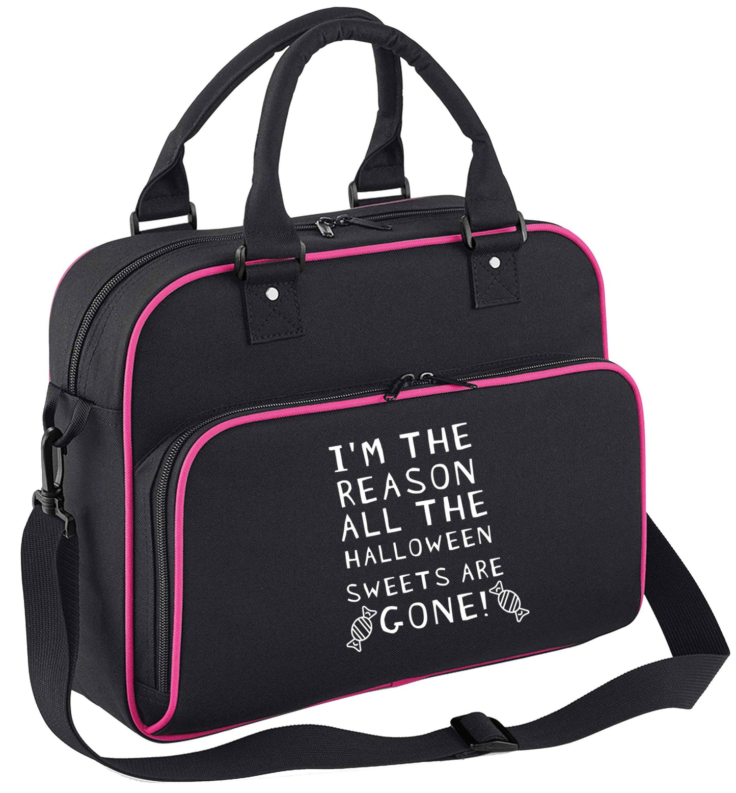 I'm the reason all of the halloween sweets are gone children's dance bag black with pink detail