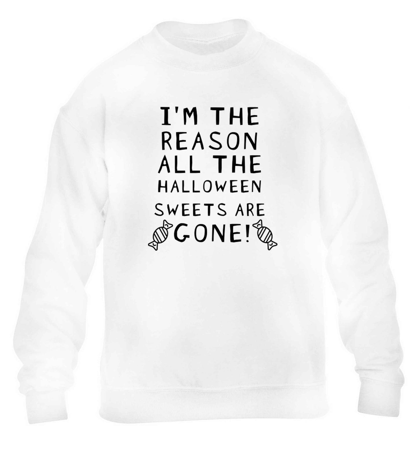 I'm the reason all of the halloween sweets are gone children's white sweater 12-13 Years