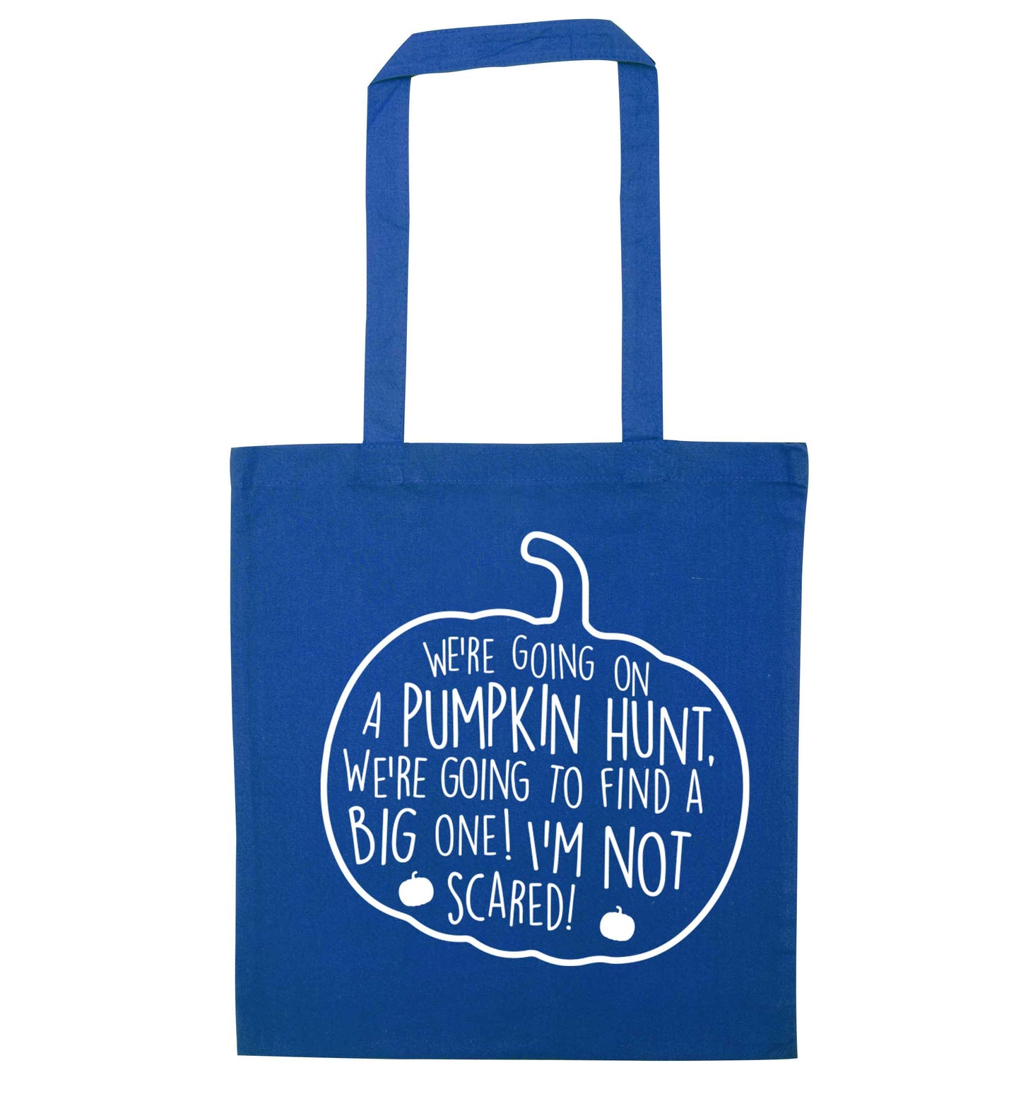 We're going on a pumpkin hunt blue tote bag