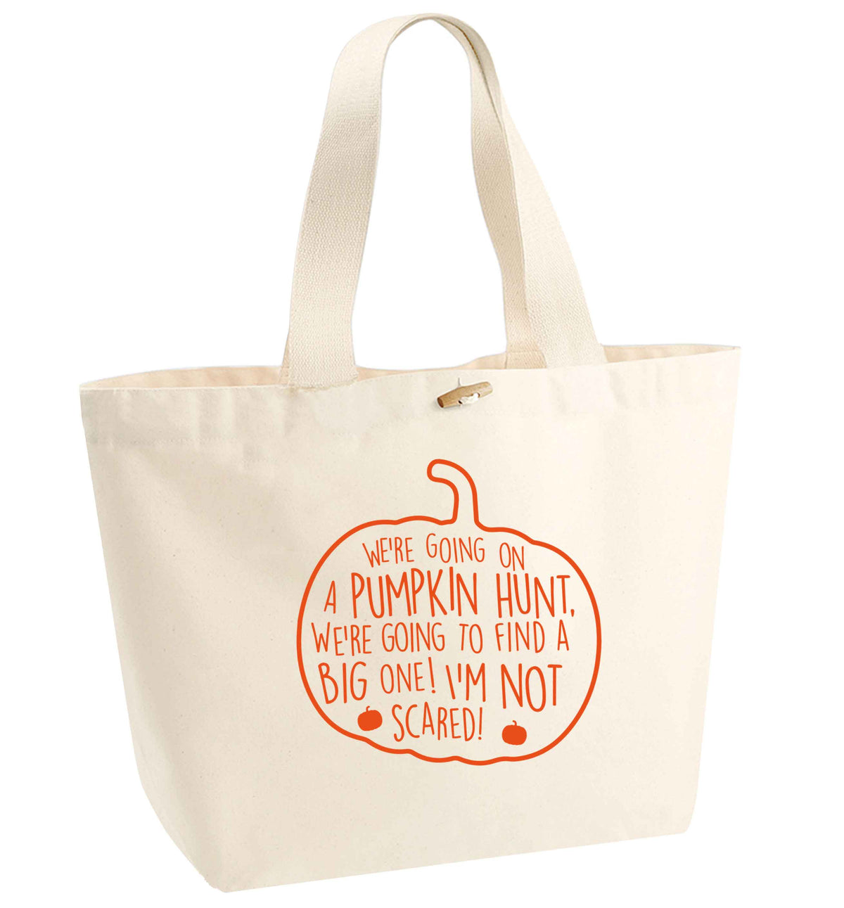We're going on a pumpkin hunt organic cotton premium tote bag with wooden toggle in natural