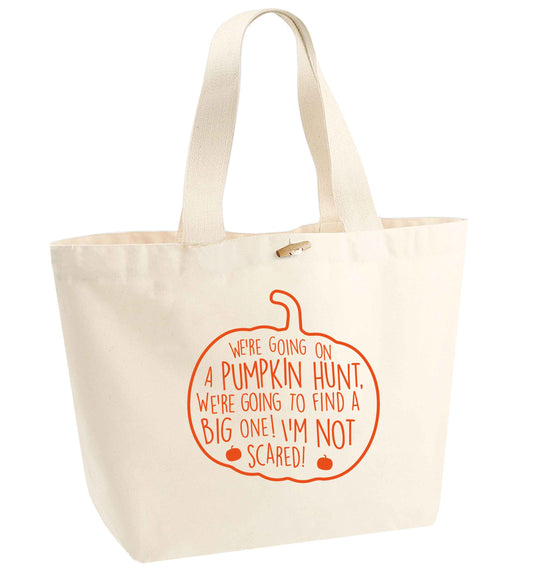 We're going on a pumpkin hunt organic cotton premium tote bag with wooden toggle in natural