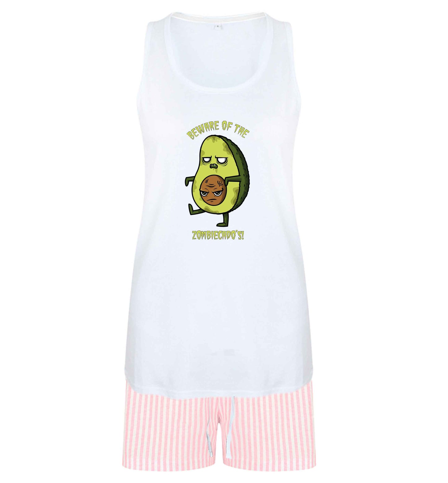 Beware of the zombicado's size XL women's pyjama shorts set in pink 