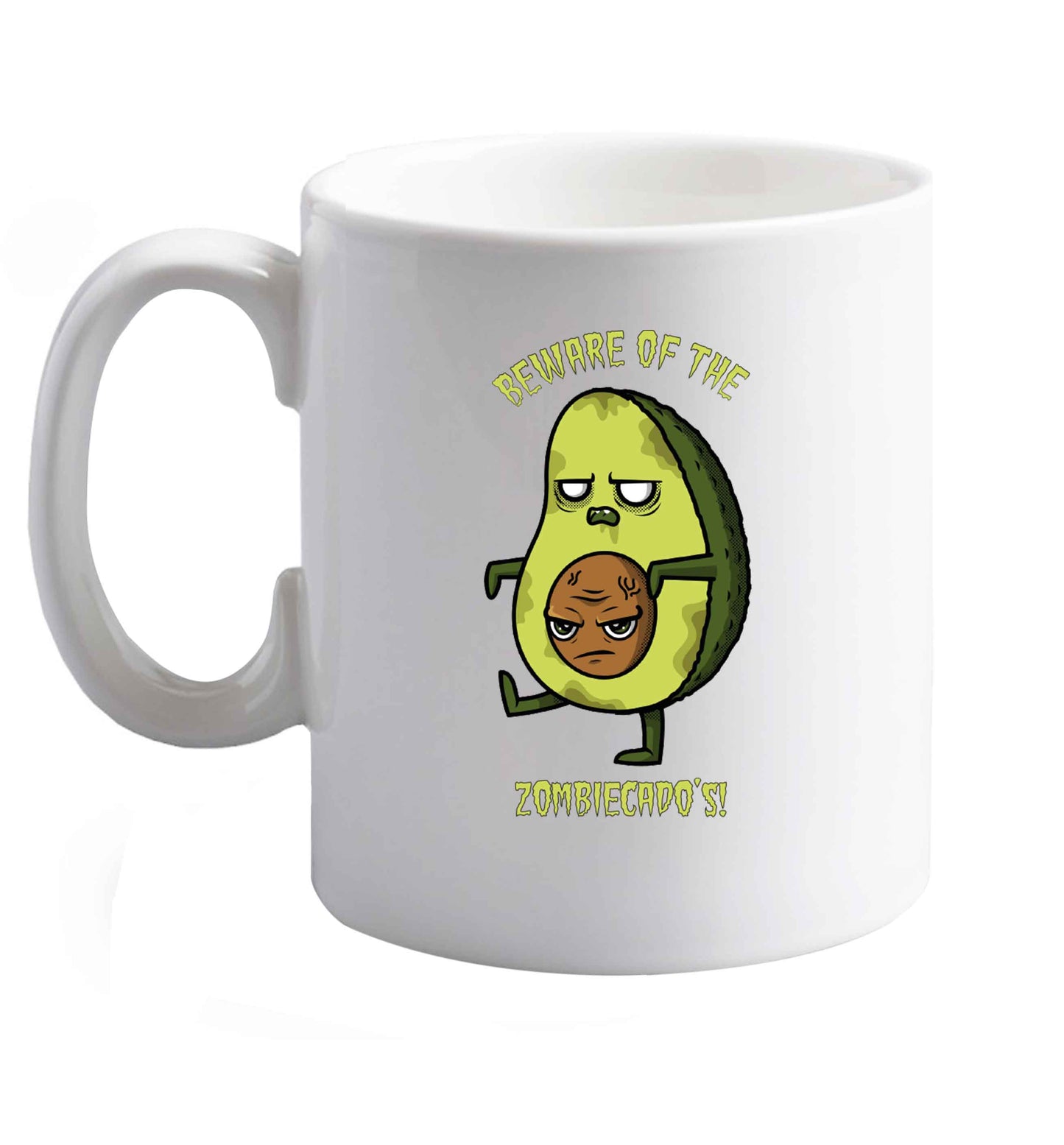 10 oz Beware of the zombicado's ceramic mug right handed