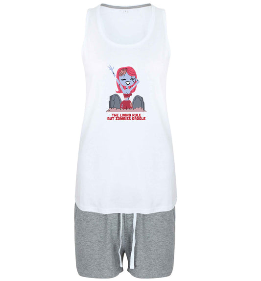Living rule but zombies droole size XL women's pyjama shorts set in pink 