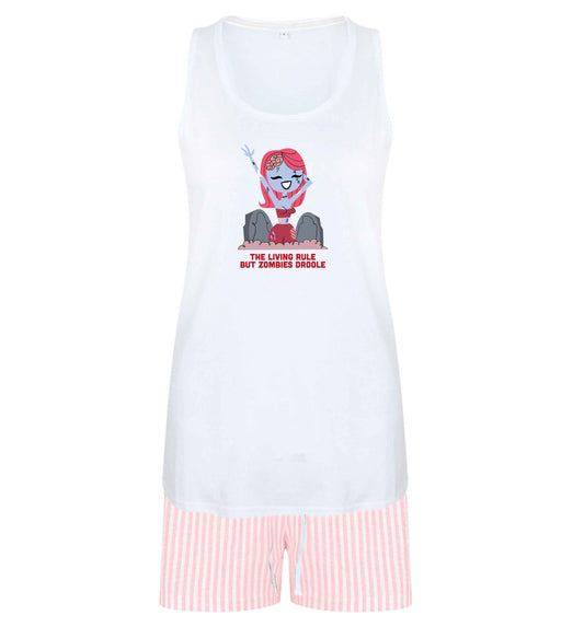 Living rule but zombies droole size XL women's pyjama shorts set in pink 