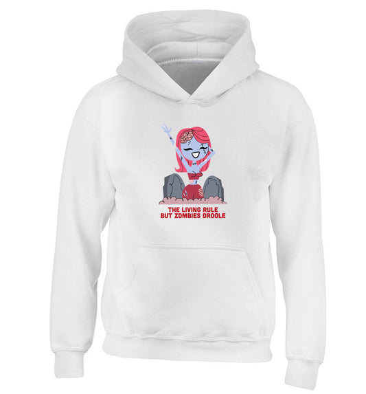 Living rule but zombies droole children's white hoodie 12-13 Years