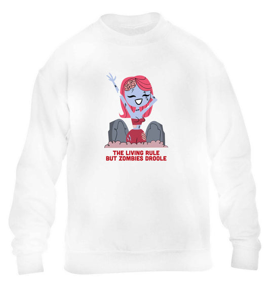 Living rule but zombies droole children's white sweater 12-13 Years