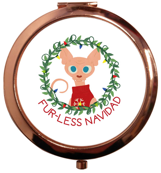 Furr-less navidad  rose gold circle pocket mirror